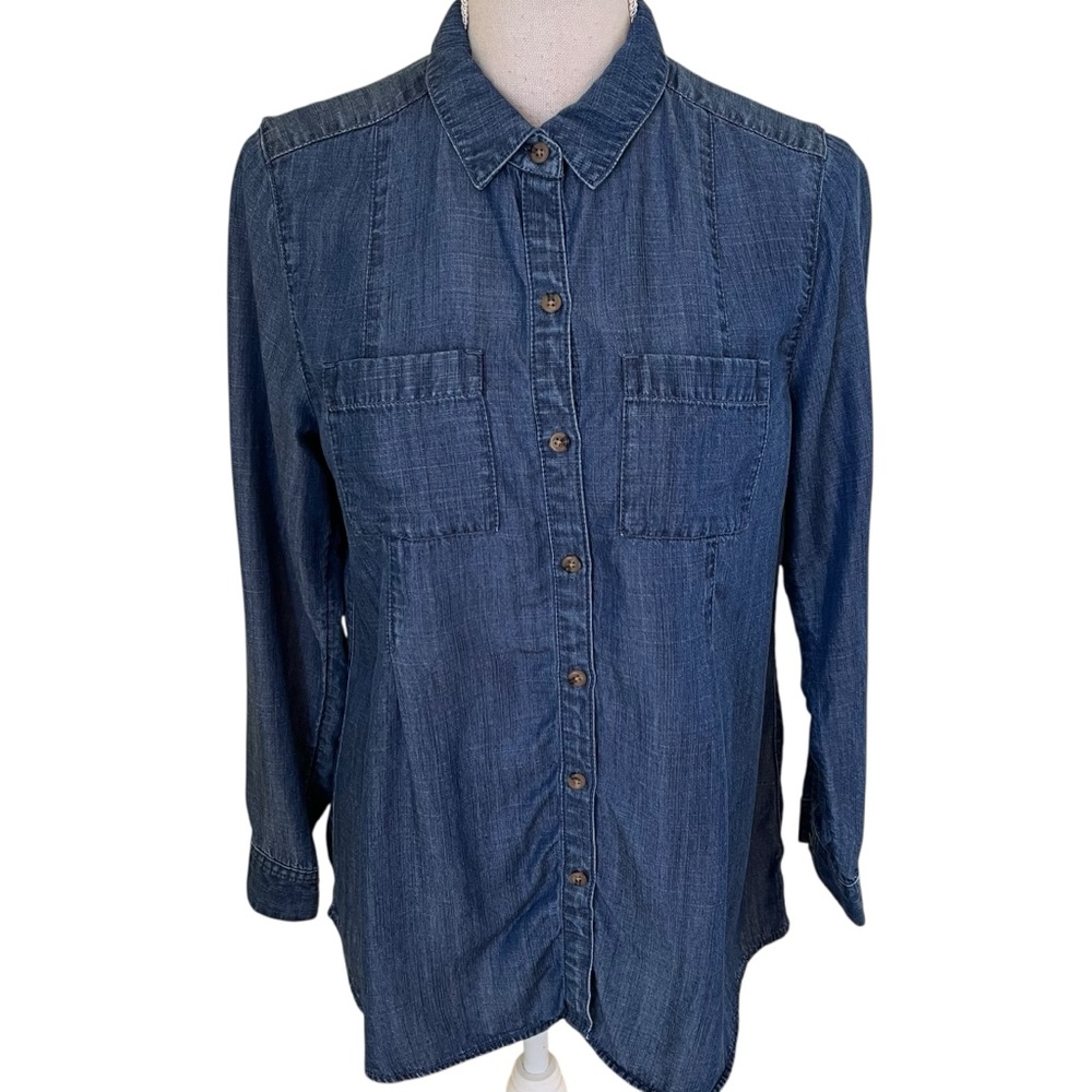 J.Jill Denim Dark Blue Chambray Long Sleeve Button Down Shirt SP